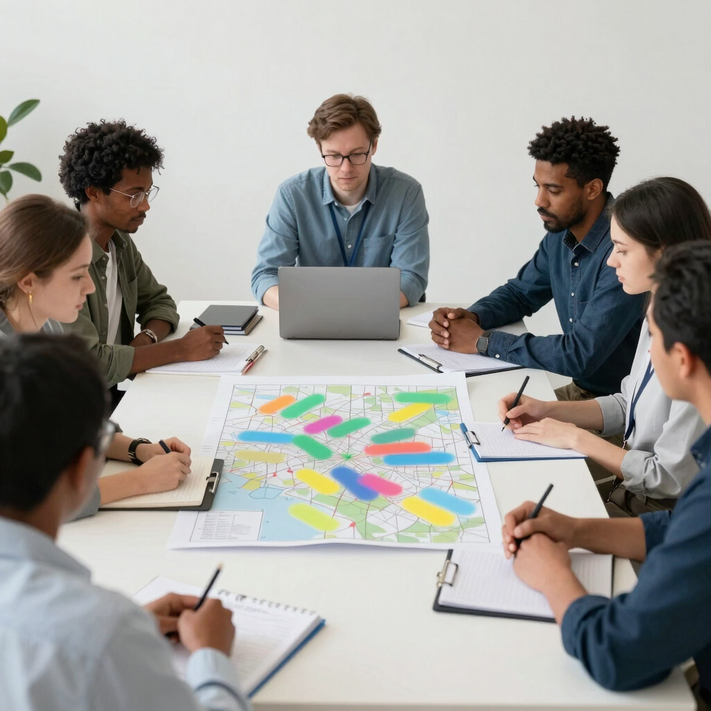 Une équipe diversifiée de professionnels réunie en réunion