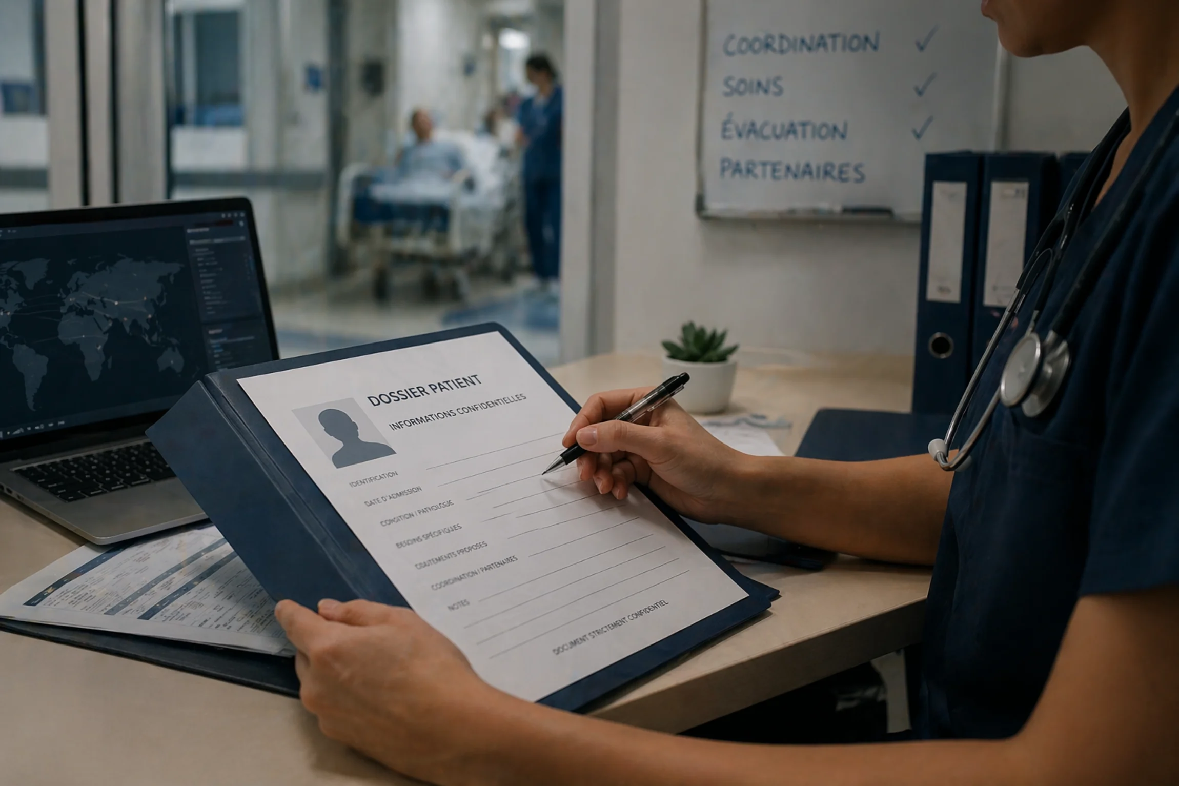 Professionnelle examinant les informations nécessaires à un parcours médical