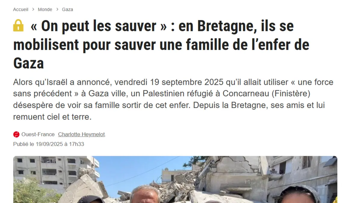 Screenshot of the Ouest-France article on the Breton mobilization for the Al Rayyes family