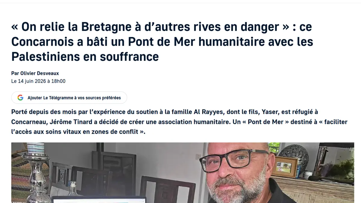 Screenshot of the Le Télégramme article dedicated to the creation of Pont de Mer Humanitaire